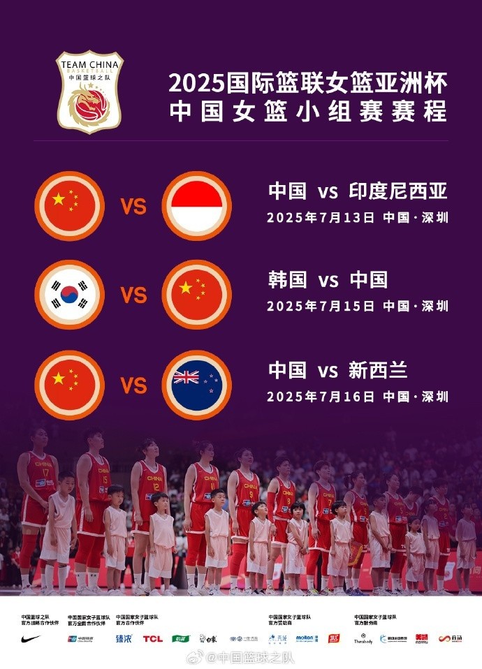 中国女篮亚洲杯小组赛对手：印尼世界排名第57 韩国14 新西兰27